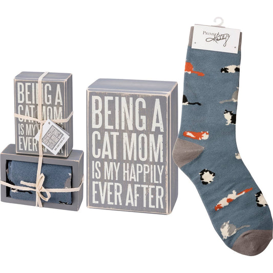 Cat Mom - Box Sign & Sock Set